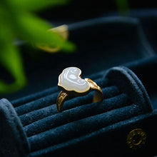 Load image into Gallery viewer, Unique and Creative Natural Fine White Jade Auspicious Cloud Opening Adjustable Exquisite Elegant Ladies Ring
