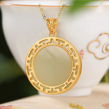 Load image into Gallery viewer, Unique Ancient Golden Craftsmanship Inlaid Natural Fine White Jade Round Pendant Necklace
