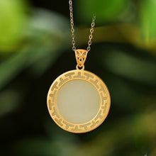 Load image into Gallery viewer, Unique Ancient Golden Craftsmanship Inlaid Natural Fine White Jade Round Pendant Necklace
