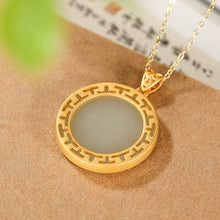 Load image into Gallery viewer, Unique Ancient Golden Craftsmanship Inlaid Natural Fine White Jade Round Pendant Necklace
