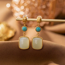 Load image into Gallery viewer, Unique Creative Craftsmanship Inlaid Natural Fine White Jade Turquoise Earrings Retro Ladies Silver Jewelry
