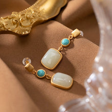 Load image into Gallery viewer, Unique Creative Craftsmanship Inlaid Natural Fine White Jade Turquoise Earrings Retro Ladies Silver Jewelry
