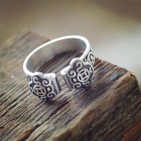 Unique Creative Thai Silver Ethnic Style Wishful Opening Adjustable Ring Exquisite Ladies Jewelry