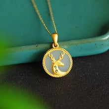 Load image into Gallery viewer, Unique Fine White Jade Deer Pendant Necklace Round Silver Niche Design Necklace
