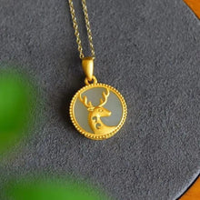 Load image into Gallery viewer, Unique Fine White Jade Deer Pendant Necklace Round Silver Niche Design Necklace
