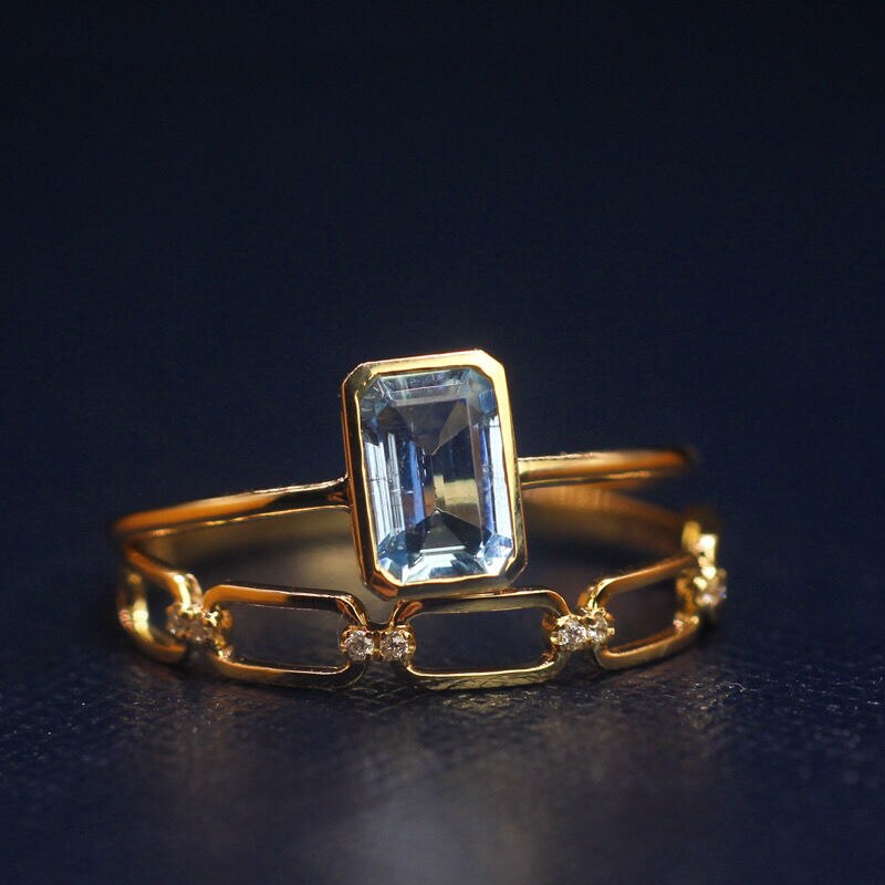 Unique Original Aquamarine Opening Adjustable Ring Exquisite Charm Luxury Ladies Jewelry