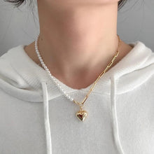 Load image into Gallery viewer, Half Chain Half Freshwater Pearl Vintage Heart Pendant Necklace
