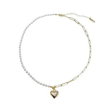 Load image into Gallery viewer, Half Chain Half Freshwater Pearl Vintage Heart Pendant Necklace
