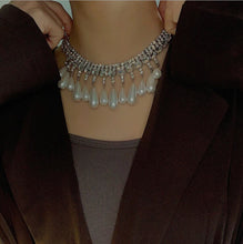 Load image into Gallery viewer, Handmade Multilayer Crystal Beaded Chain with Tassel Drop Pearl Necklace Choker
