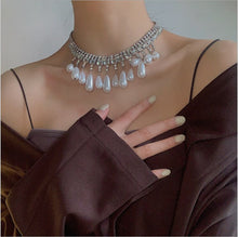 Load image into Gallery viewer, Handmade Multilayer Crystal Beaded Chain with Tassel Drop Pearl Necklace Choker
