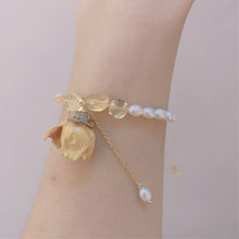 Load image into Gallery viewer, 2Pcs/Set Handmade Eternal Rose Flower Natural Pearl Beaded Bracelet &amp; Earrings Set
