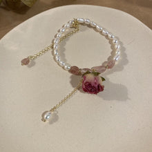 Load image into Gallery viewer, 2Pcs/Set Handmade Eternal Rose Flower Natural Pearl Beaded Bracelet &amp; Earrings Set
