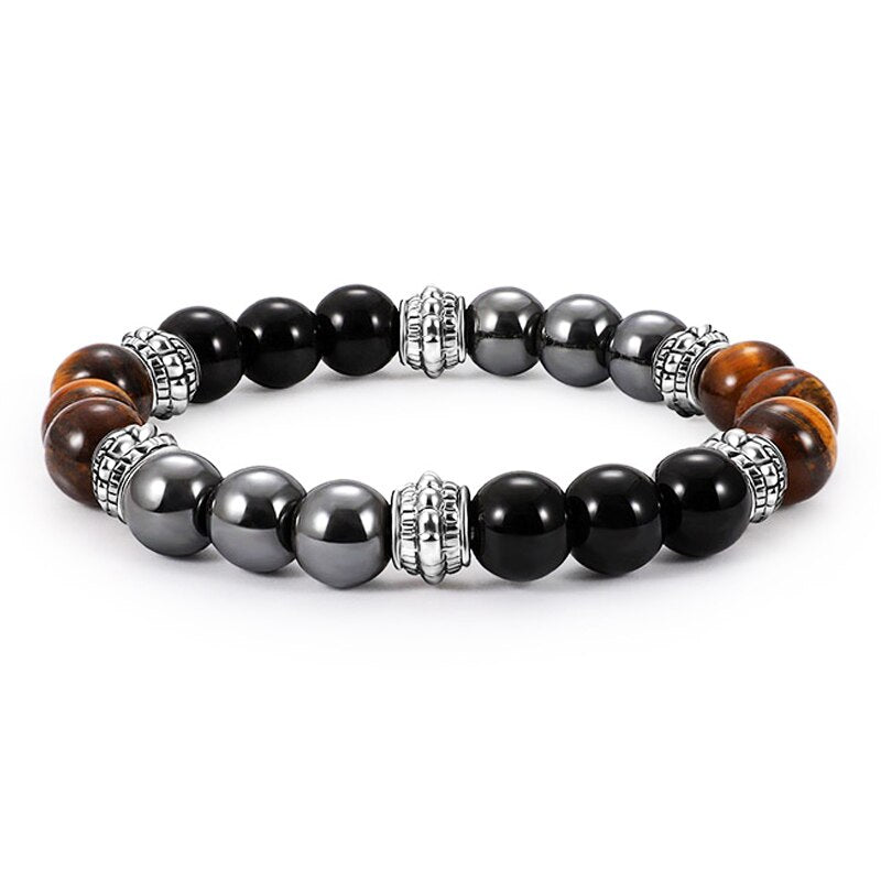 Natural Obsidian Hematite Tiger Eye Beaded Charm Bracelet Magnetic Chakra Healing Jewelry