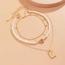 Load image into Gallery viewer, Reminisce Vintage Multilayer Star Charm Pearl Beaded Rose Pendant Choker Necklace
