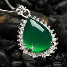 Load image into Gallery viewer, Lokaloca Natural Green Chalcedony Water Drop Jade Pendant 925 Silver Jewelry Necklace
