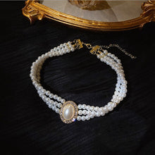 Load image into Gallery viewer, Handmade Multi Strands Pearl Beaded Oval Pendant Necklace Choker
