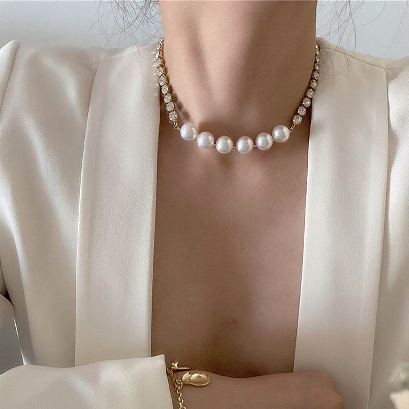 Vintage Tennis Rhinestone Pearl Choker Necklaces For Ladies