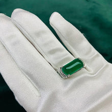 Load image into Gallery viewer, Lokaloca Natural Green Emerald Jade Silver Men&#39;s Jewelry Ring
