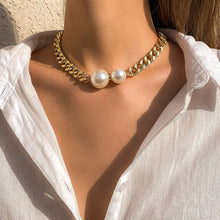 Load image into Gallery viewer, Vintage Cuban Link Chain Gothic Pearl Charm Choker Necklace
