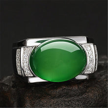 Load image into Gallery viewer, Lokaloca Natural Green Chalcedony Jade Jewelry Ring for Men
