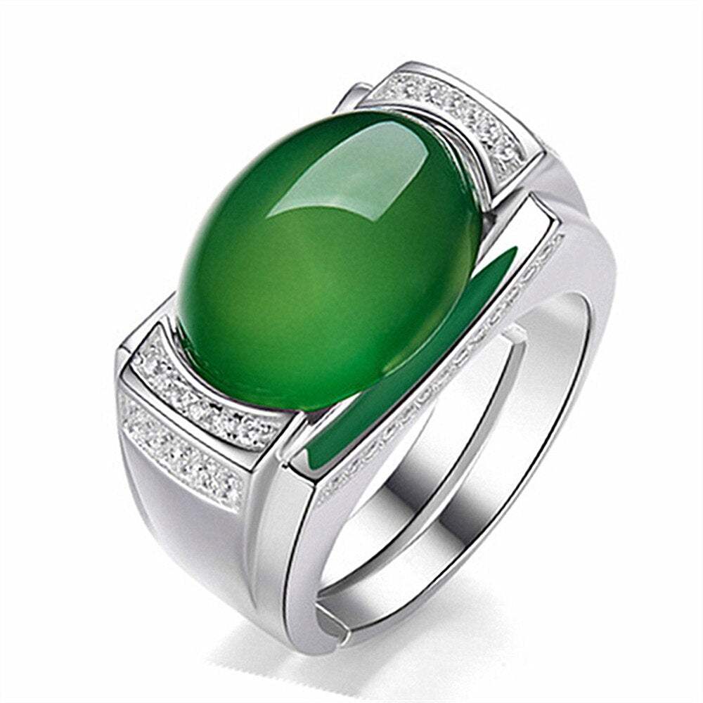 Lokaloca Natural Green Chalcedony Jade Jewelry Ring for Men