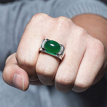 Load image into Gallery viewer, Lokaloca Natural Green Chalcedony Jade Jewelry Ring for Men
