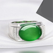 Load image into Gallery viewer, Lokaloca Natural Green Chalcedony Jade Jewelry Ring for Men
