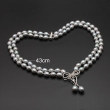 Load image into Gallery viewer, Double Strands Natural Gray Freshwater Pearl Beaded Pendant Necklace for Ladies
