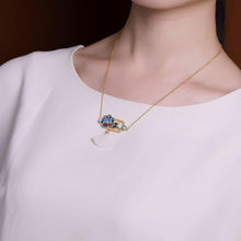 Load image into Gallery viewer, Natural Fine White Jade Enamel Porcelain Lotus Exquisite Elegant Ladies Silver Jewelry
