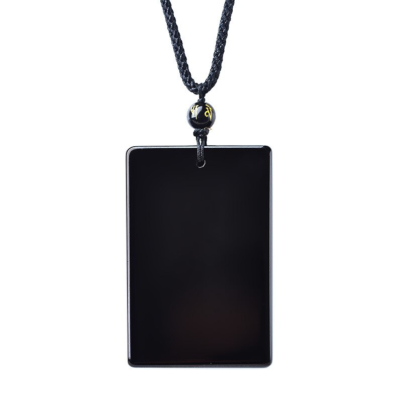 Handcrafted Natural Black Obsidian Rectangle Pendant Necklace