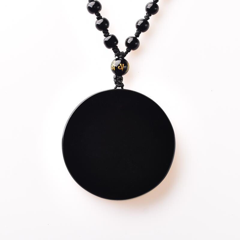 Handcrafted Natural Black Obsidian Round Pendant Necklace