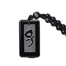 Load image into Gallery viewer, Handcrafted Natural Black Obsidian Pendant Necklace with Rose Relief
