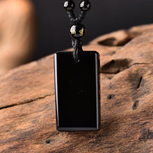 Load image into Gallery viewer, Handcrafted Natural Black Obsidian Pendant Necklace with Rose Relief
