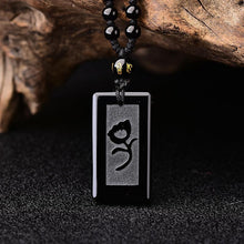 Load image into Gallery viewer, Handcrafted Natural Black Obsidian Pendant Necklace with Rose Relief
