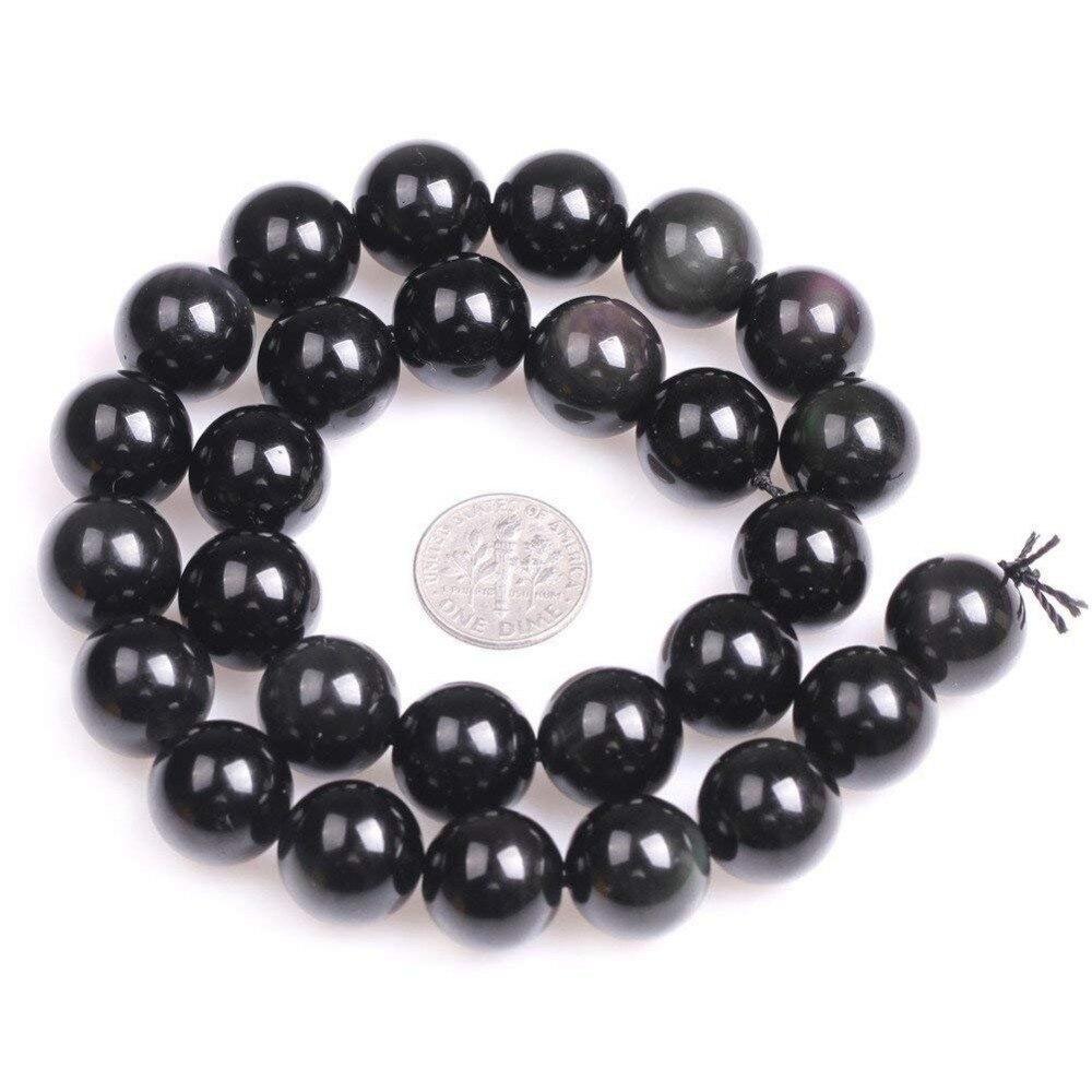 Natural Black Obsidian 4-14mm Round Beads Strand for DIY Jewelry Making