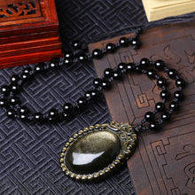 Load image into Gallery viewer, Handcrafted Natural Golden Obsidian Magic Mirror Lucky Pendants Necklace
