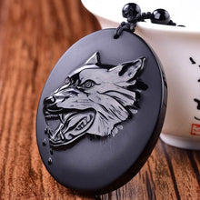 Load image into Gallery viewer, Handcrafted Natural Obsidian Wolf Totem Pendant Necklace
