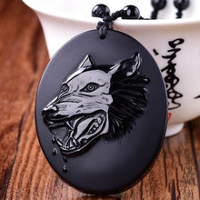 Load image into Gallery viewer, Handcrafted Natural Obsidian Wolf Totem Pendant Necklace
