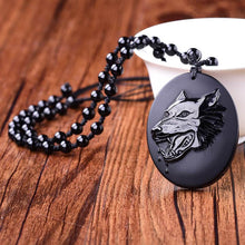 Load image into Gallery viewer, Handcrafted Natural Obsidian Wolf Totem Pendant Necklace
