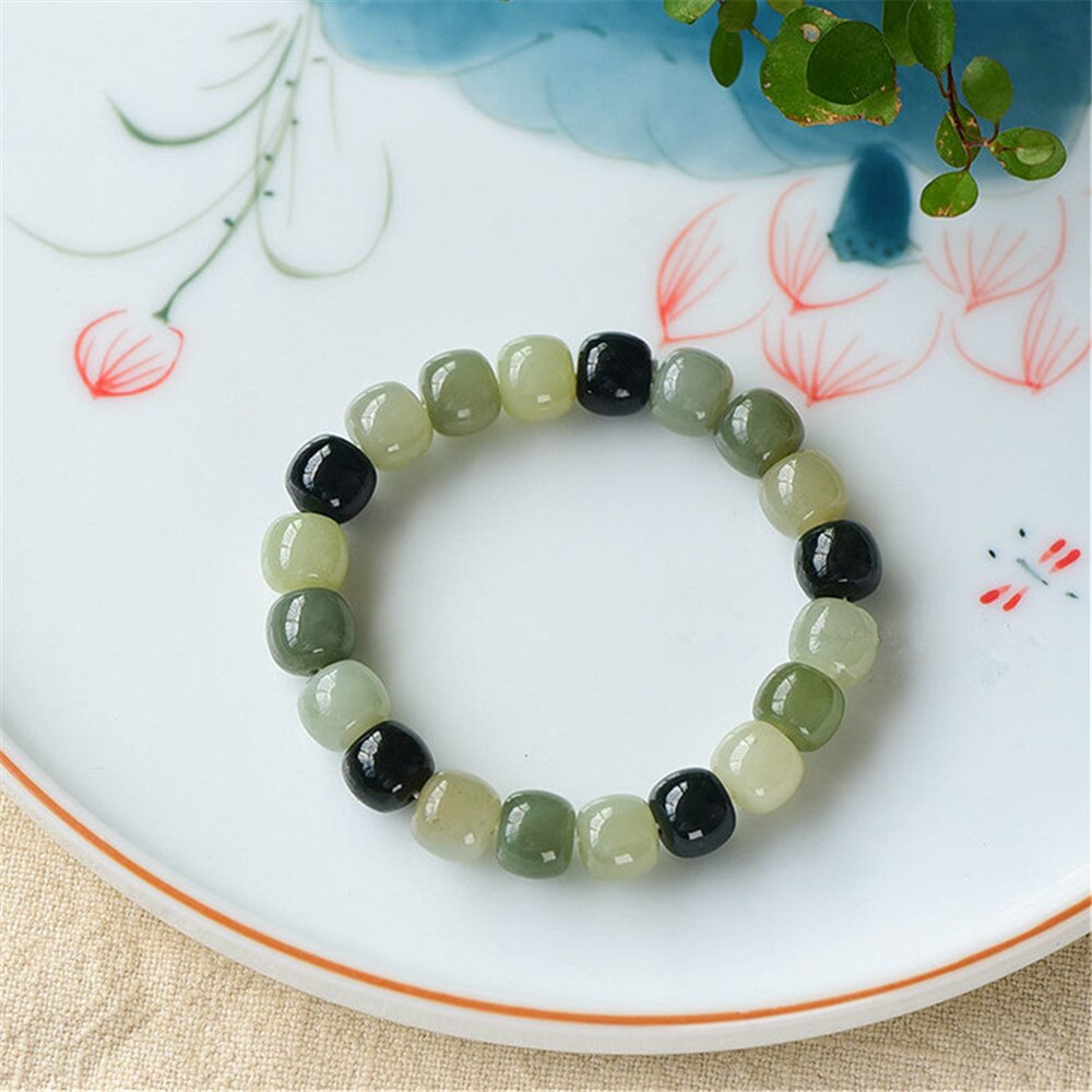 Lokaloca Handcrafted Natural Gradient Green Hetian Jade Beaded Bracelet