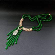 Load image into Gallery viewer, Lokaloca 2 Strands Natural Green Jade Beaded Tassel Statement Necklace
