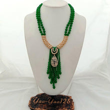 Load image into Gallery viewer, Lokaloca 2 Strands Natural Green Jade Beaded Tassel Statement Necklace
