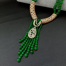 Load image into Gallery viewer, Lokaloca 2 Strands Natural Green Jade Beaded Tassel Statement Necklace
