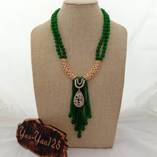 Load image into Gallery viewer, Lokaloca 2 Strands Natural Green Jade Beaded Tassel Statement Necklace
