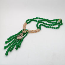 Load image into Gallery viewer, Lokaloca 2 Strands Natural Green Jade Beaded Tassel Statement Necklace
