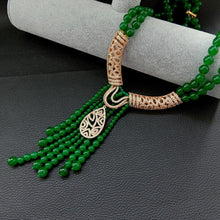 Load image into Gallery viewer, Lokaloca 2 Strands Natural Green Jade Beaded Tassel Statement Necklace
