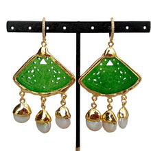 Load image into Gallery viewer, Lokaloca Natural Green Jade Skirt Pendant Freshwater Pearl Drop Earrings
