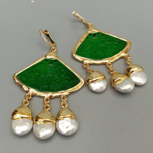 Load image into Gallery viewer, Lokaloca Natural Green Jade Skirt Pendant Freshwater Pearl Drop Earrings
