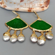 Load image into Gallery viewer, Lokaloca Natural Green Jade Skirt Pendant Freshwater Pearl Drop Earrings
