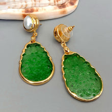 Load image into Gallery viewer, Lokaloca Natural Green Jade Fortune Pendant Freshwater Pearl Drop Earrings
